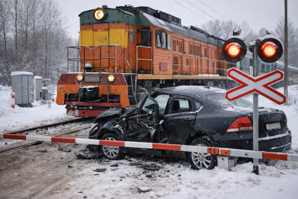 Пассажирский поезд Самара - Петербург протаранил Lada на переезде в Мордовии